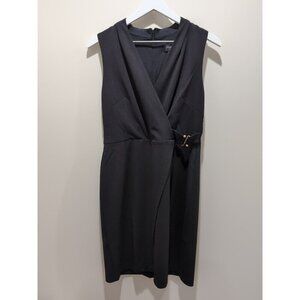 TAHARI ASL Faux Wrap Sheath‎ Dress Black Size 8 Sleeveless V Neck NWT